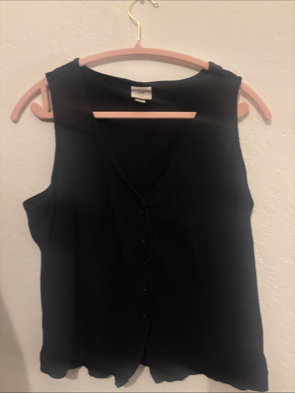 a new day Black Ribbed V-Neck Button Tank